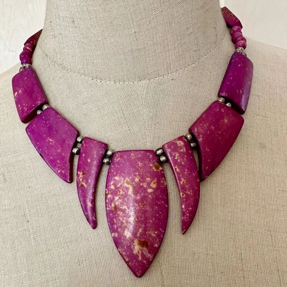 Purple geometric statement necklace